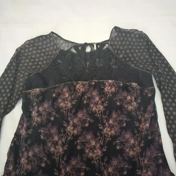 Free People Women's Midnight Garden Combo Sheer Long Sleeve Elsie Dress XS/TP - Picture 6 of 14